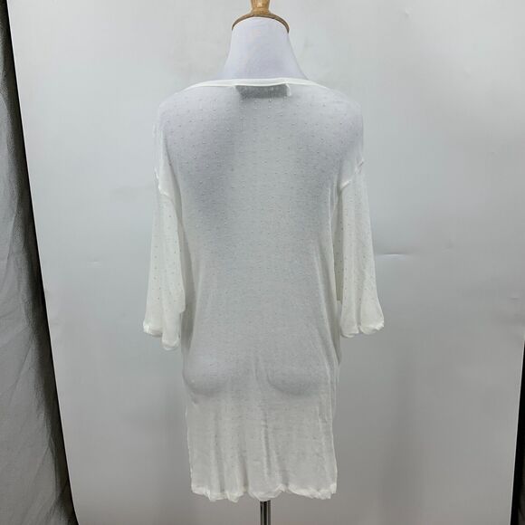 IRO Jeans Dway Studded Sheer Top Womens S Small White Oversized Mid Sleeve Shirt - Picture 8 of 15